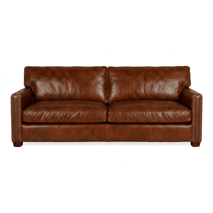 Viscount William 3 Seater Sofa in Antique Whiskey Leather with bronze studs