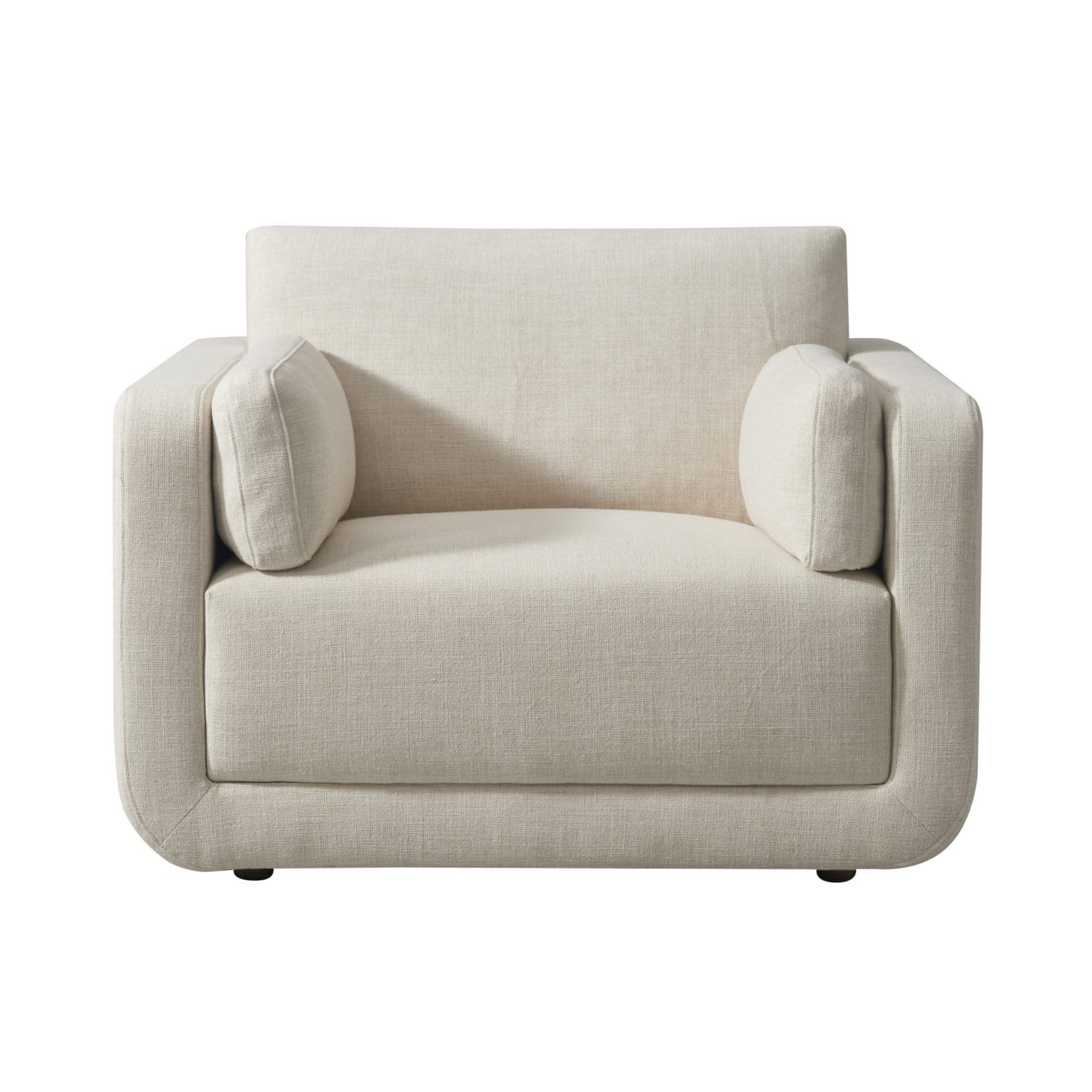 Halo Poly Single Seater with sculptural U-shaped frame and natural linen-blend upholstery