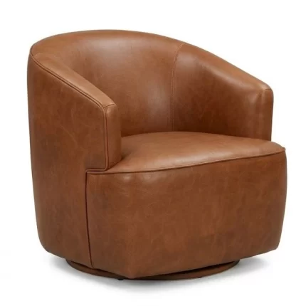 Halo Derby Leather Swivel Armchair in Antique Cigar leather.