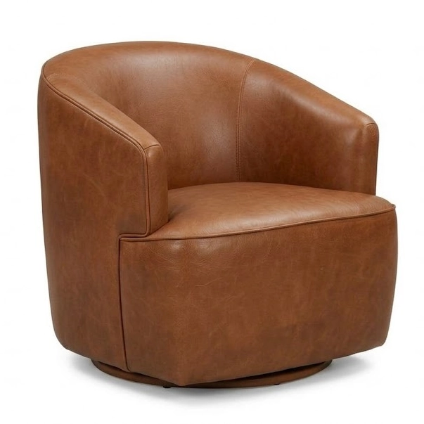 Halo Derby Leather Swivel Armchair in Antique Cigar leather.